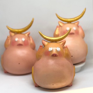 Tượng Gốm Thủ Công - Vẽ tay "Pig Moon" - Heo nhỏ nhặt Ánh Trăng Tri Thức -Tượng may mắn - Quà tặng