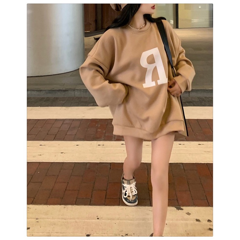 Áo nỉ nữ nâu chữ R form thụng - FREESHIP - Nana's House