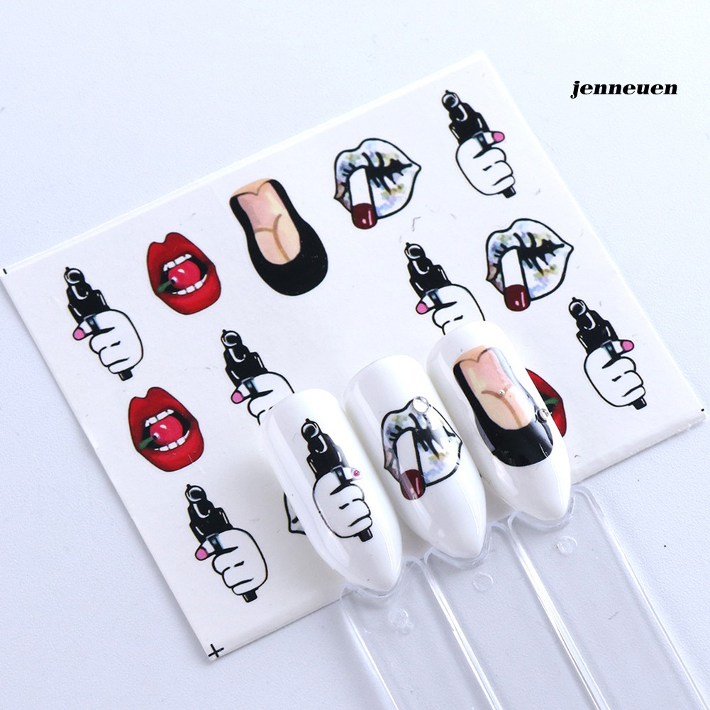 [Hàng mới về] Set 9 tờ nhãn dán trang trí móng hình đôi môi quyến rũ