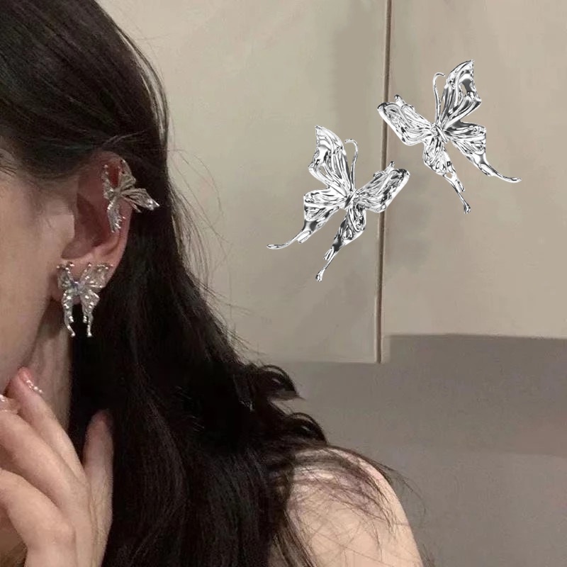Bông tai dạng xỏ hình cánh bướm ba chiều tinh tế thời trang Hàn Quốc cho nữ