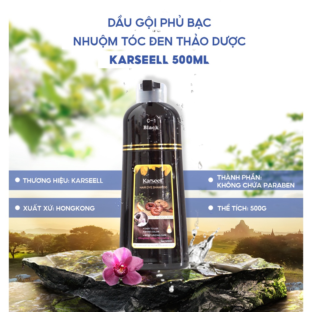 Dầu gội phủ bạc nhuộm tóc đen thảo dược KARSEELL Hair Dye Shampoo 500ml