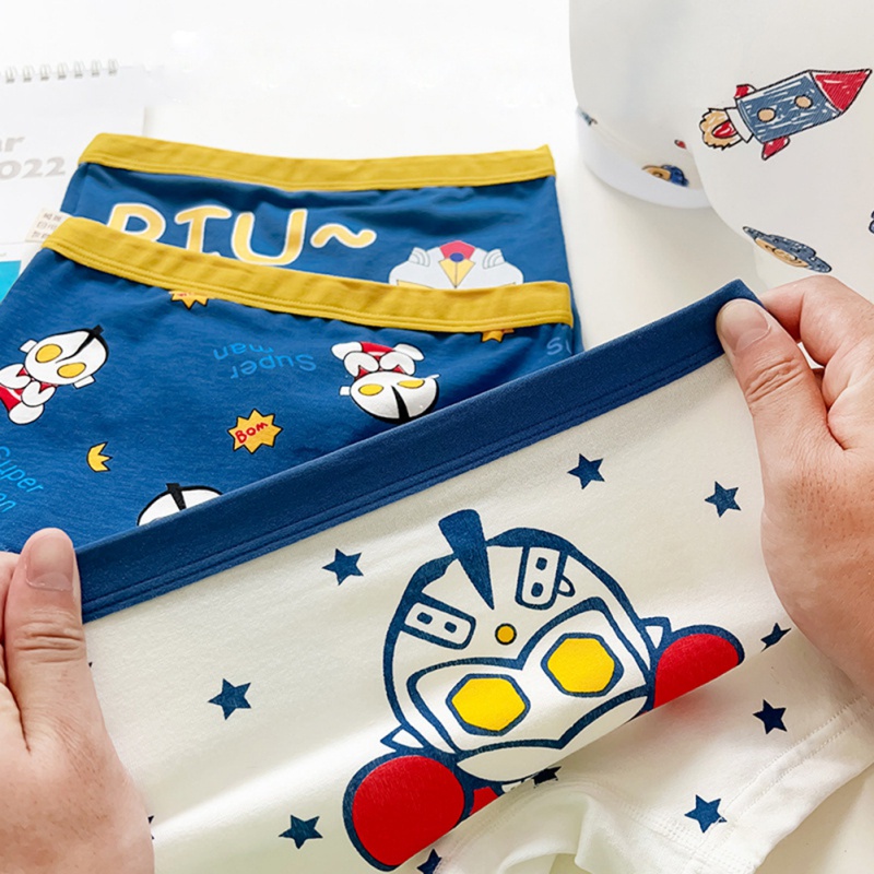 Set 4 Quần Lót Boxer Cotton Kháng Khuẩn In Họa Tiết Hoạt Hình Cho Bé Trai