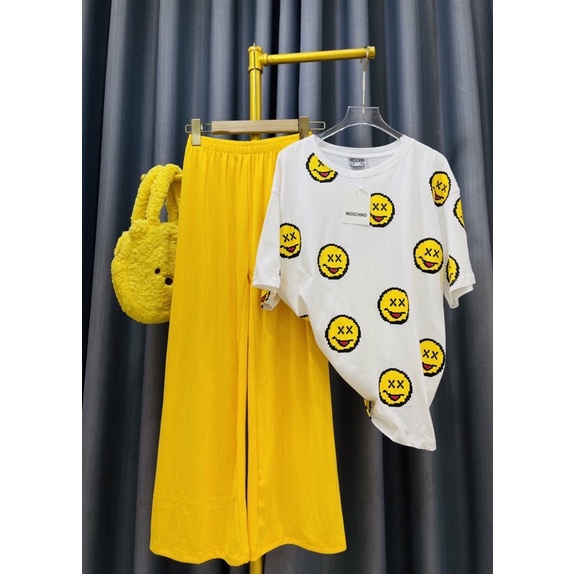 SET QUẦN ỐNG SUÔNG PHỐI ÁO THUN MẶT CƯỜI SIÊU HOT ( kèm hình thật)