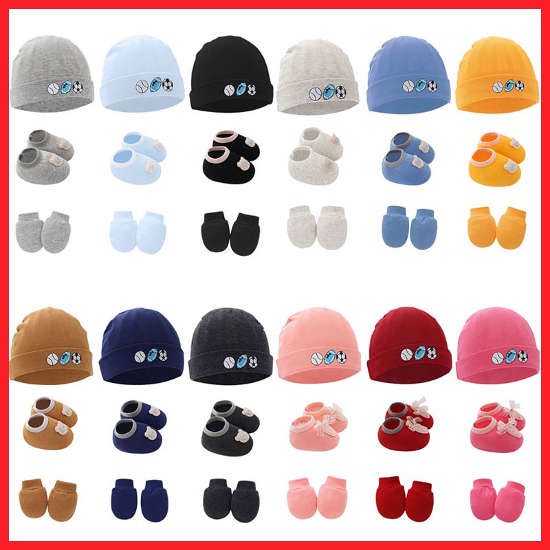 Bộ 3 Món Nón + Găng Tay + Bọc Chân + Găng Tay + Bốt Bằng Vải COTTON 100% Kiểu Hoạt Hình Dễ Thương Cho Bé Sơ Sinh 0-6 Tháng