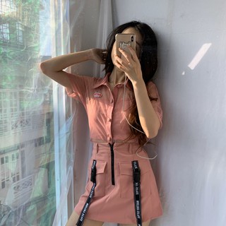 Áo lưới cổ sơ mi màu hồng