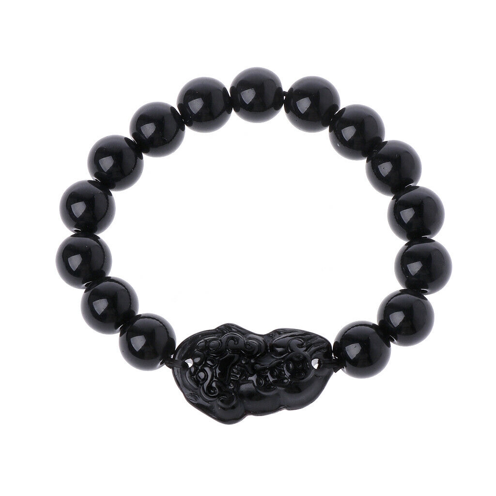 Vòng tay dây bện đính đá obsidian thời trang unisex