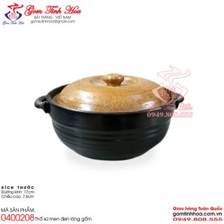 Thố sứ số 2 men đen lòng gốm