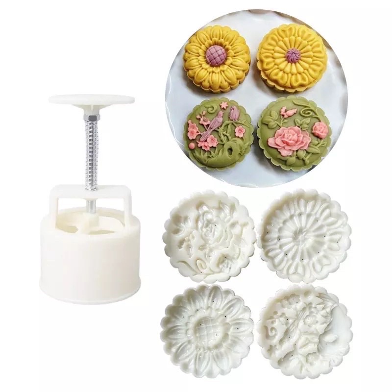 Khuôn trung thu lò xo 4 mặt chim và hoa 150g/200g