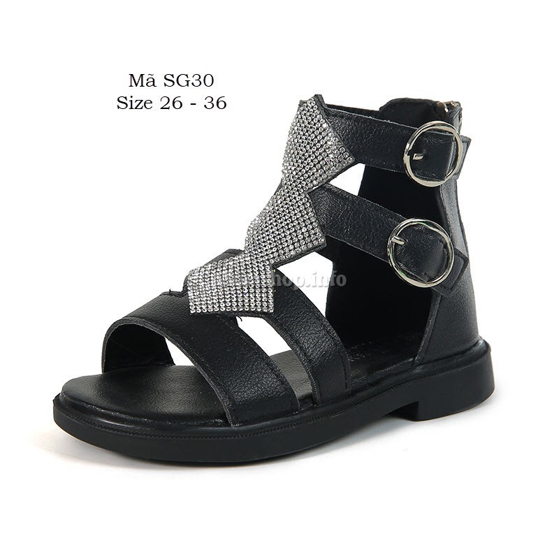 Sandal chiến binh bé gái màu đen da mềm cổ cao phong cách hiện đại - sandal bé gái 3 - 6 tuổi phong cách Hàn SG30