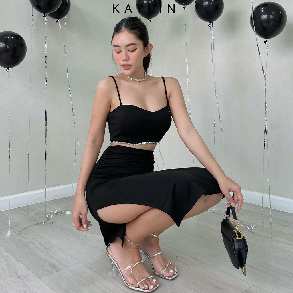 Set chân váy xẻ tà phối áo dây N1792 - KAYLIN