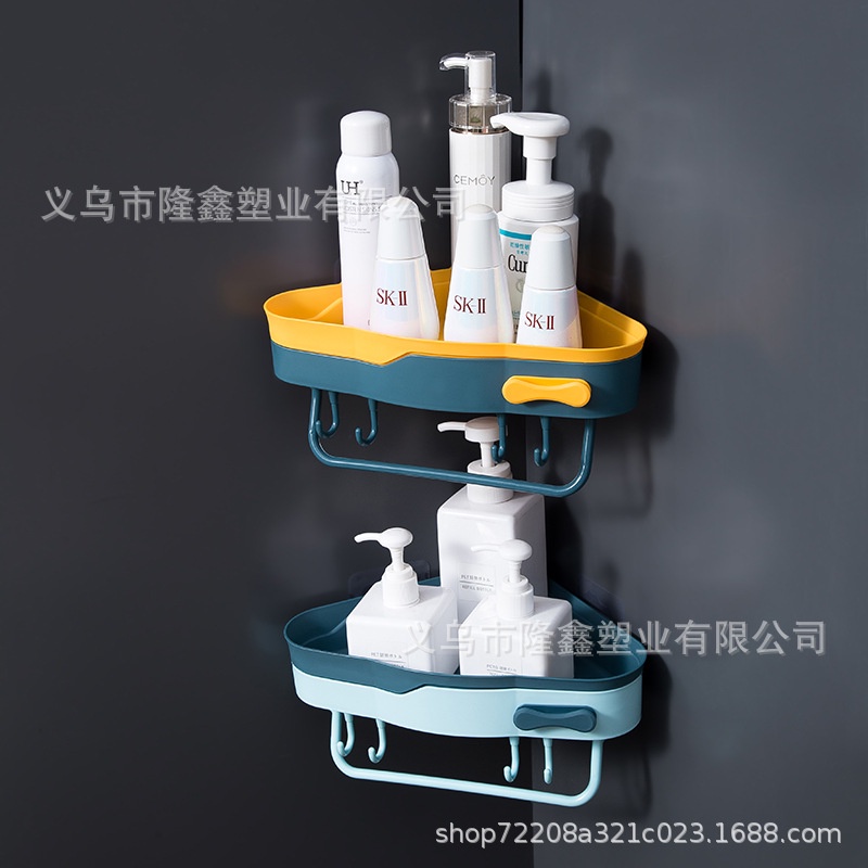 Khay Kệ Tam Giác Để Đồ Phòng Tắm Dính Tường Có Móc Treo Đồ Đa Năng