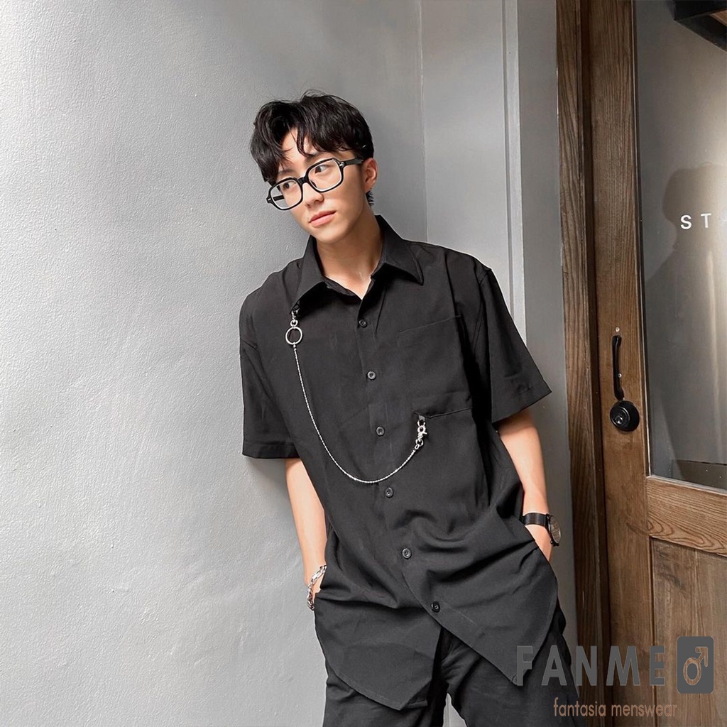 Áo Sơmi Nam Tay Ngắn Nắp Túi Kèm Phụ Kiện Xích Dây Thời Trang Nam | BigBuy360 - bigbuy360.vn