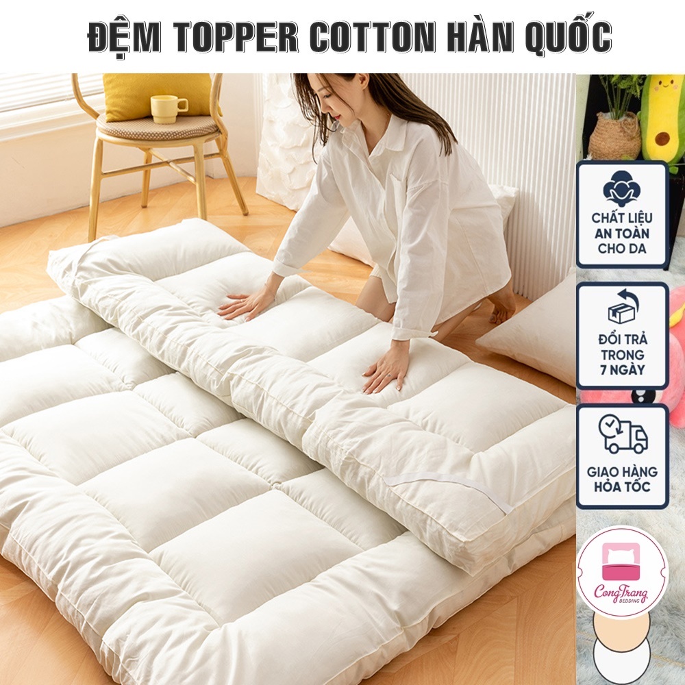 Nệm Topper Tấm làm mềm đệm cotton Hàn quốc mới nhất 2020 MÀU TRẮNG KHÁCH SẠN