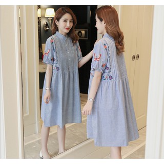 ĐẦM BẦU VÁY BẦU CÔNG SỞ XẾP LI THÊU HOA sau sanh có nút cho bé bú