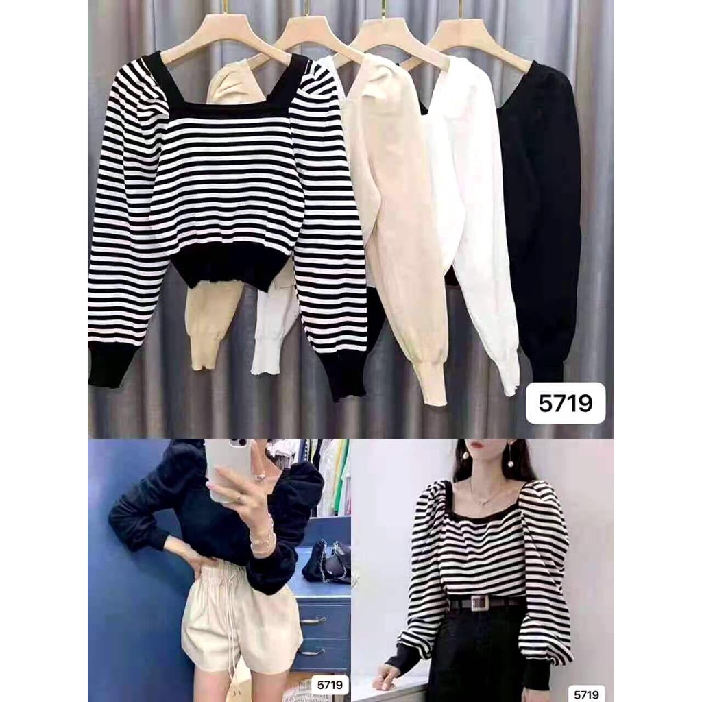 G05. 5719. ÁO LEN CỔ VUÔNG TAY BỒNG