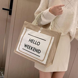 Túi cói đi biển hello weekend, (Đủ mẫu) Phong cách Hàn Quốc