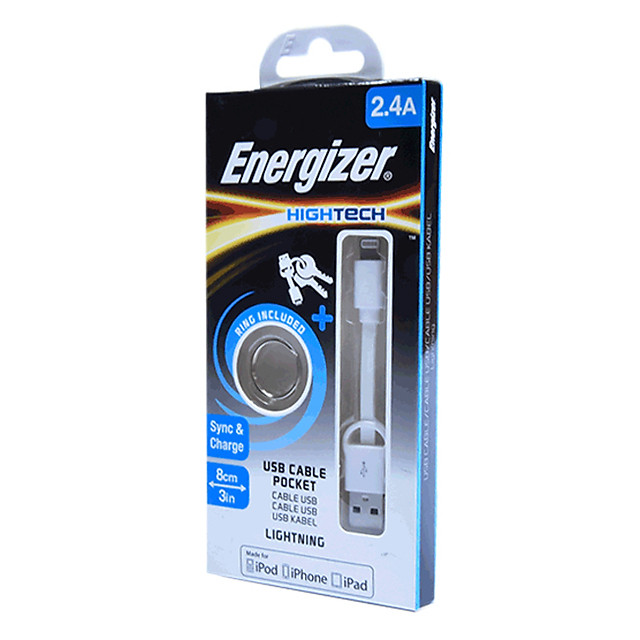 Cáp Sạc Lightning Energizer Pocket (8cm) - Trắng - Hàng Chính Hãng