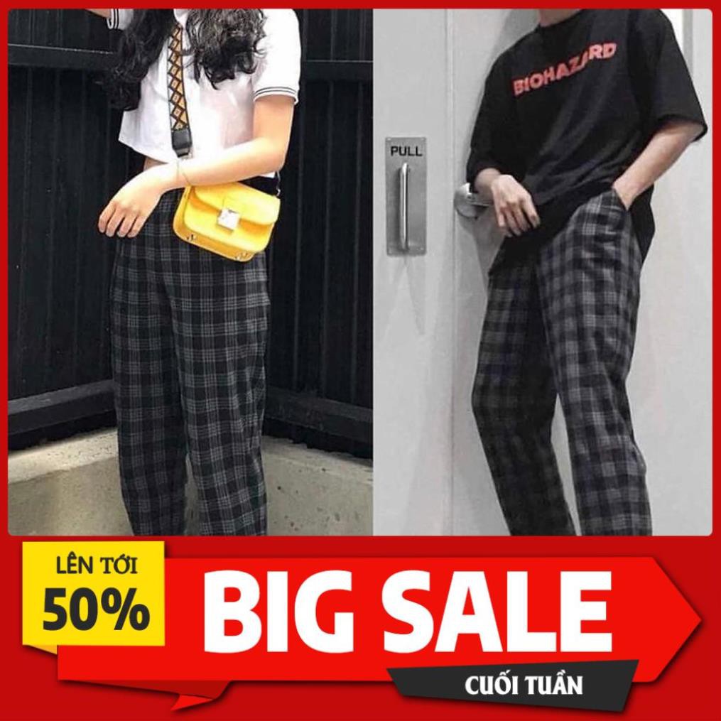 SALE Quần Baggy Nam Nữ Kẻ Caro PLAID Ống Suông Unisex - Kiểu quần ống rộng suông vải Plaid kẻ caro Leevin Store