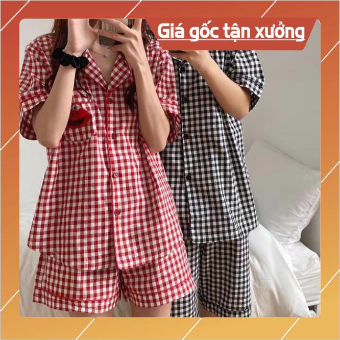 SET BỘ PIJAMA SEASAME CARO HOT HIT - BỘ NGỦ ĐÔI MẶC NHÀ KẺ CARO ĐEN ĐỎ ULZZANG