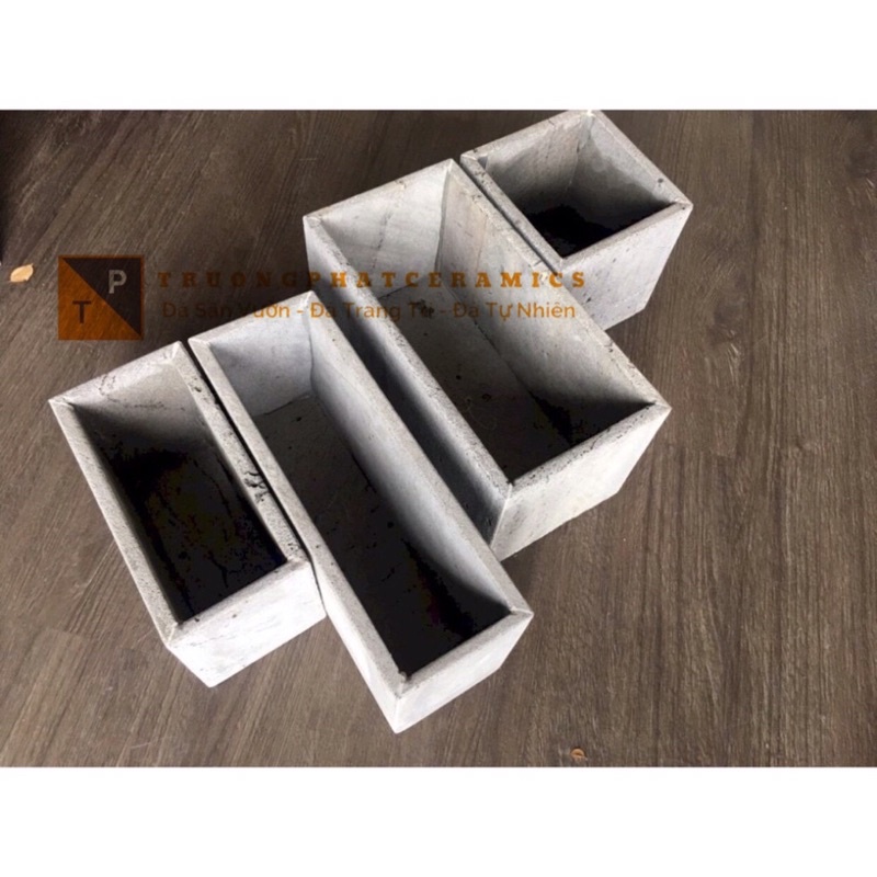 Chậu đá chữ nhật kích thước 10x30x10 trồng cây - chất liệu đá ong xám