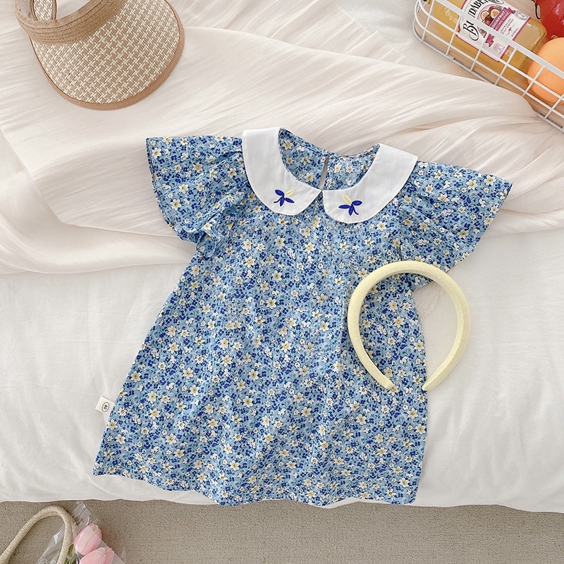 Váy cho bé gái Đầm Công Chúa Tay Ngắn Cổ Búp Bê Thêu Hoa Thời Trang Mùa Hè Cho Bé Gái 1-6 Tuổi