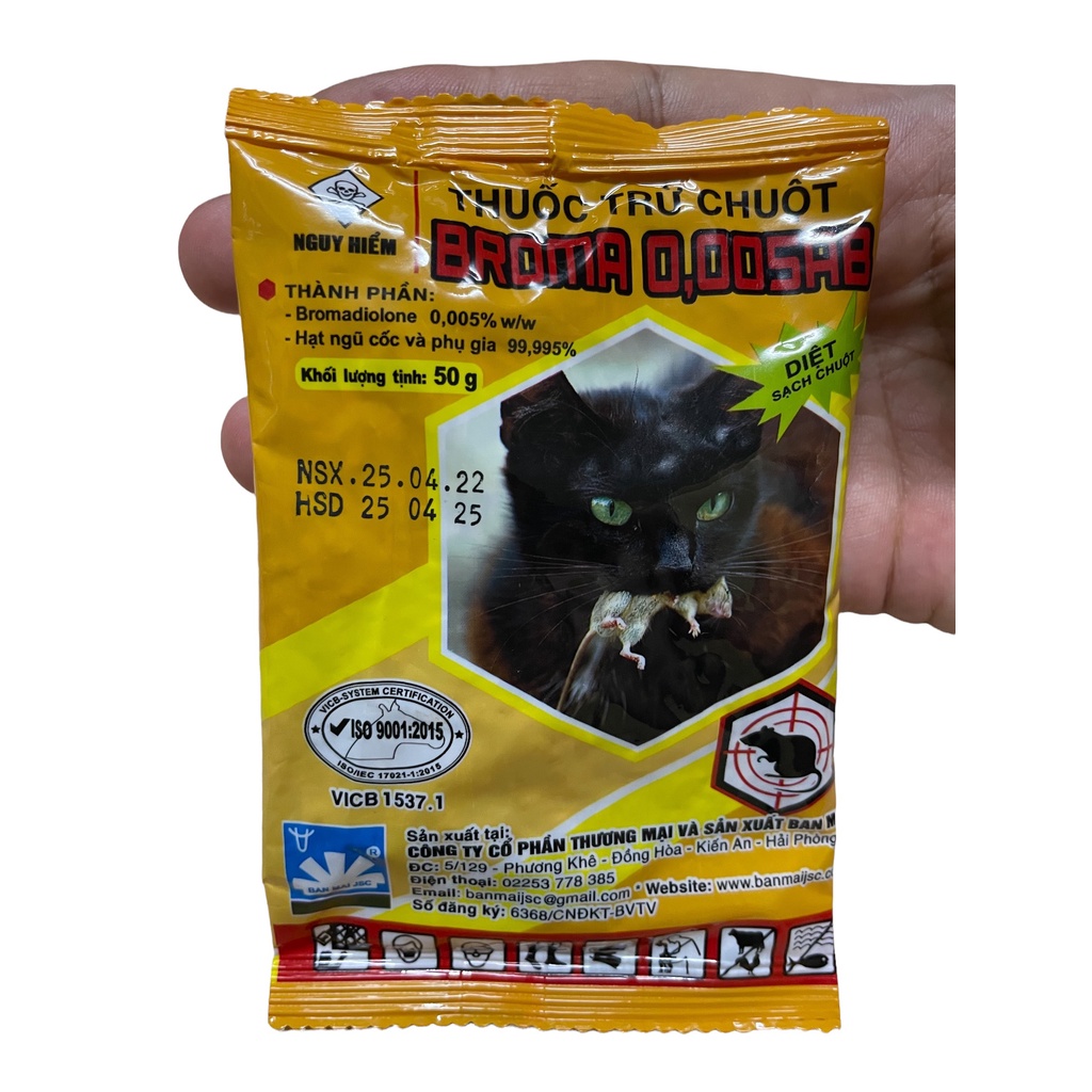 Thuốc Diệt Chuột Sinh Học BROMA 0.005AB 50G Trộn Thóc Dễ Dụ, Chuột Chết Ngoài Sáng, An Toàn Với Vật Nuôi