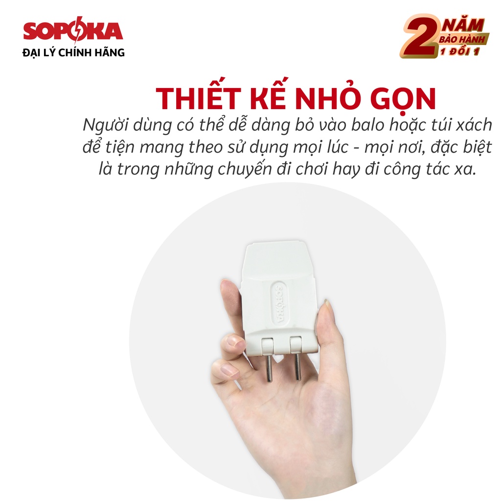 Ổ cắm chia điện đa năng thông minh 3 cửa, 5 cửa Sopoka Q3A Q5A chịu tải 2200W nhỏ gọn, xoay gập dễ dàng