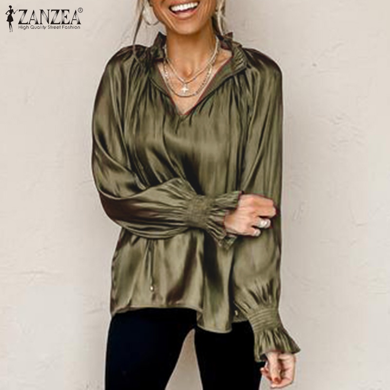 Áo ZANZEA tay dài cổ chữ V phong cách châu Âu thời trang cho nữ