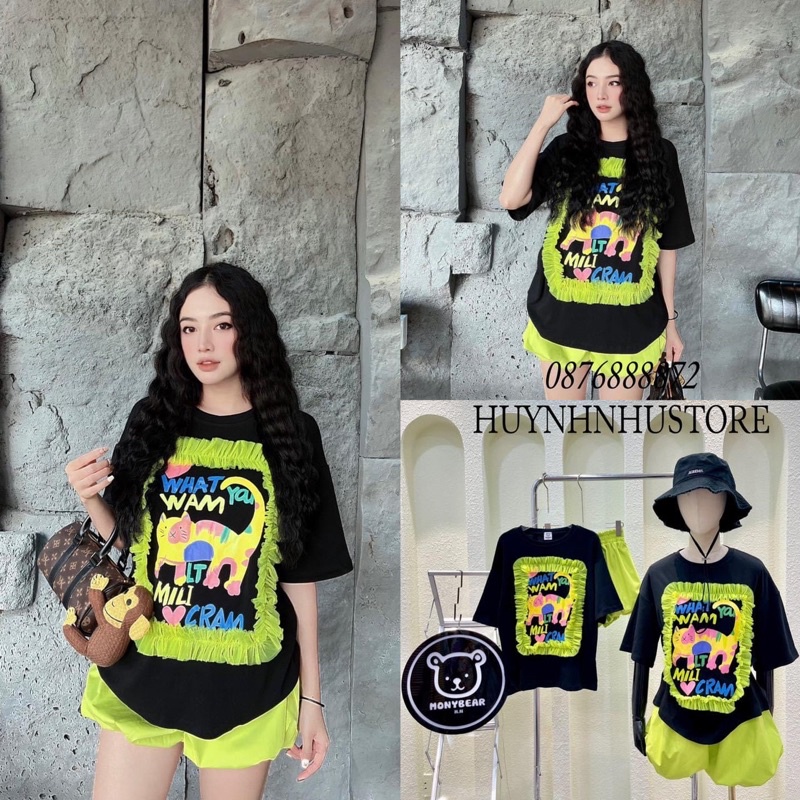Set Bộ Nữ Áo Thun Ren Xanh + Quần Xoè Đùi [ kèm video]