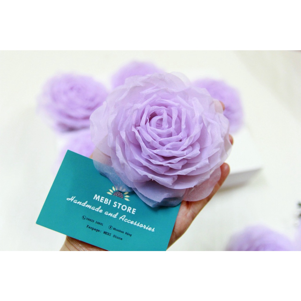 Ảnh thật) Hoa cài áo handmade vải voan màu tím siêu xinh 2022