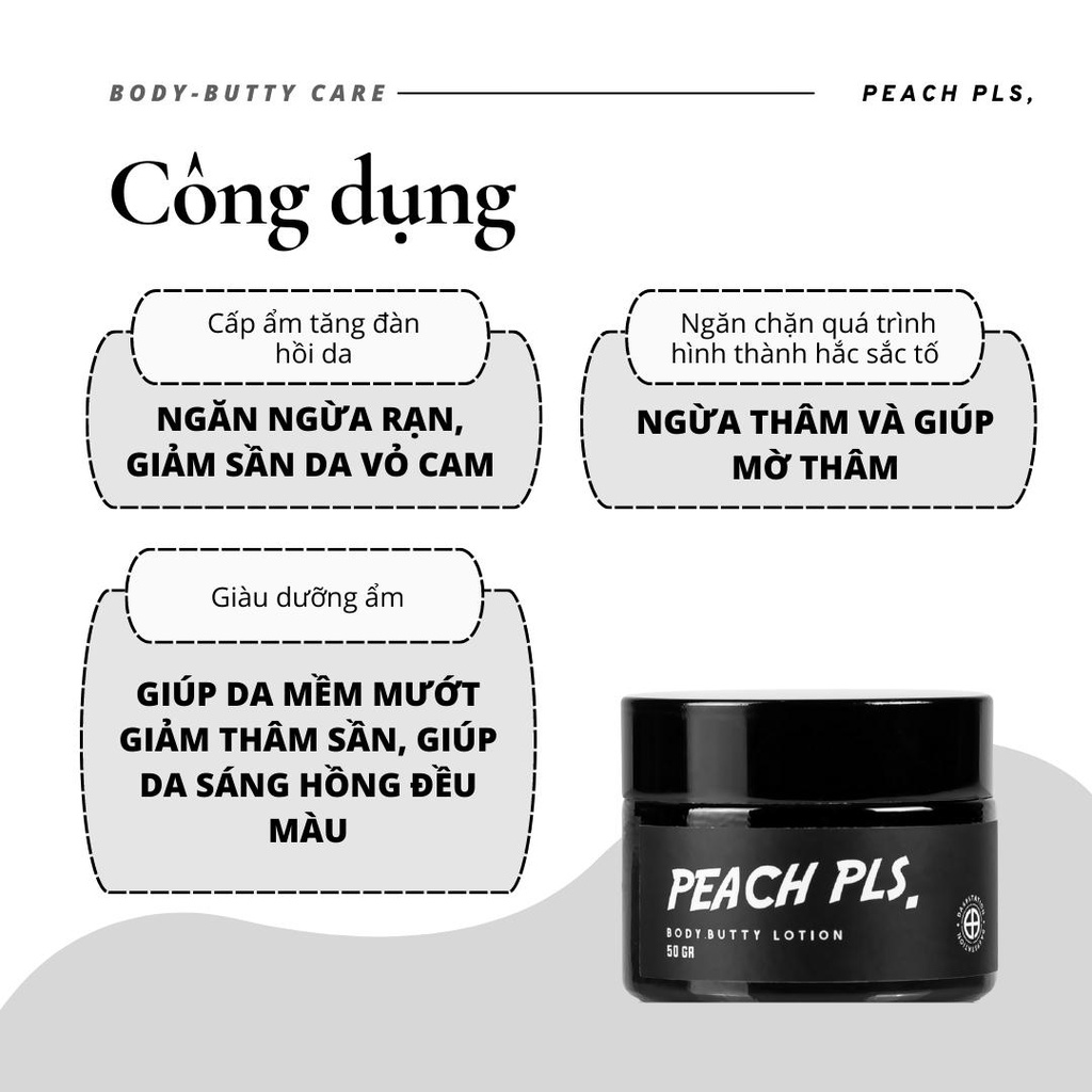 Kem thâm mông, giảm mụn mông, sần vỏ cam, chai sạn ngăn ngừa rạn PEACH PLS 50gr