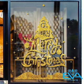Decal Dán Tường Dán Kính Cây Thông Noel Nhũ Vàng Trang Trí Giáng Sinh Không Bị Hư Tường XL6612 M2055