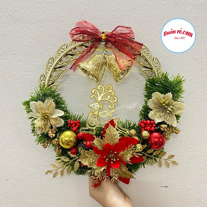Vòng nguyệt quế Noel trang trí nhà cửa lung linh, ấm áp – Vòng nguyệt quế treo cửa trang trí Giáng Sinh an lành 01513