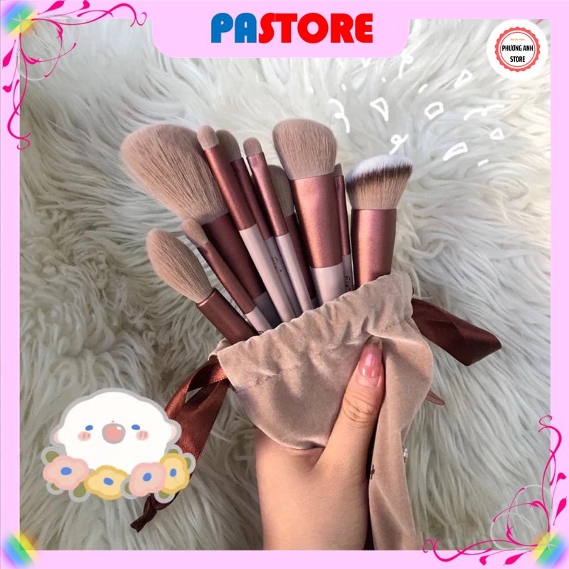 Bộ chổi cọ trang điểm 13 cây cá nhân có túi chuyên nghiệp giá rẻ.