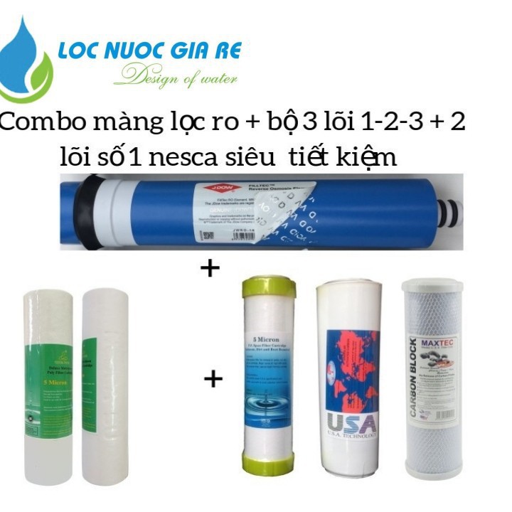 Combo 5 lõi lọc nước + màng lọc nước ro | lõi lọc nước | lõi lọc nước ro | màng lọc nước ro - CB1 - 