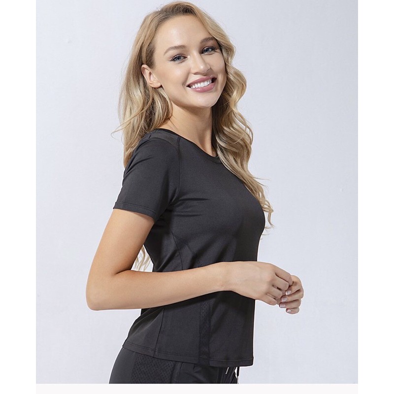 Áo Thể Thao Nữ Mẫu Phối Lưới Chất Mát Co Dãn Thấm Hút Mồ Hôi