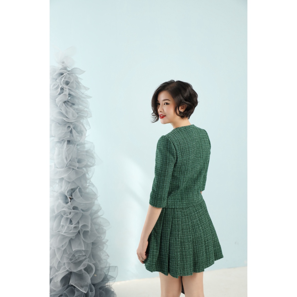 Áo vest cổ tròn CLARA MARE chất liệu vải Dạ Tweed pha sợi kim tuyến Hàn Quốc VES3004