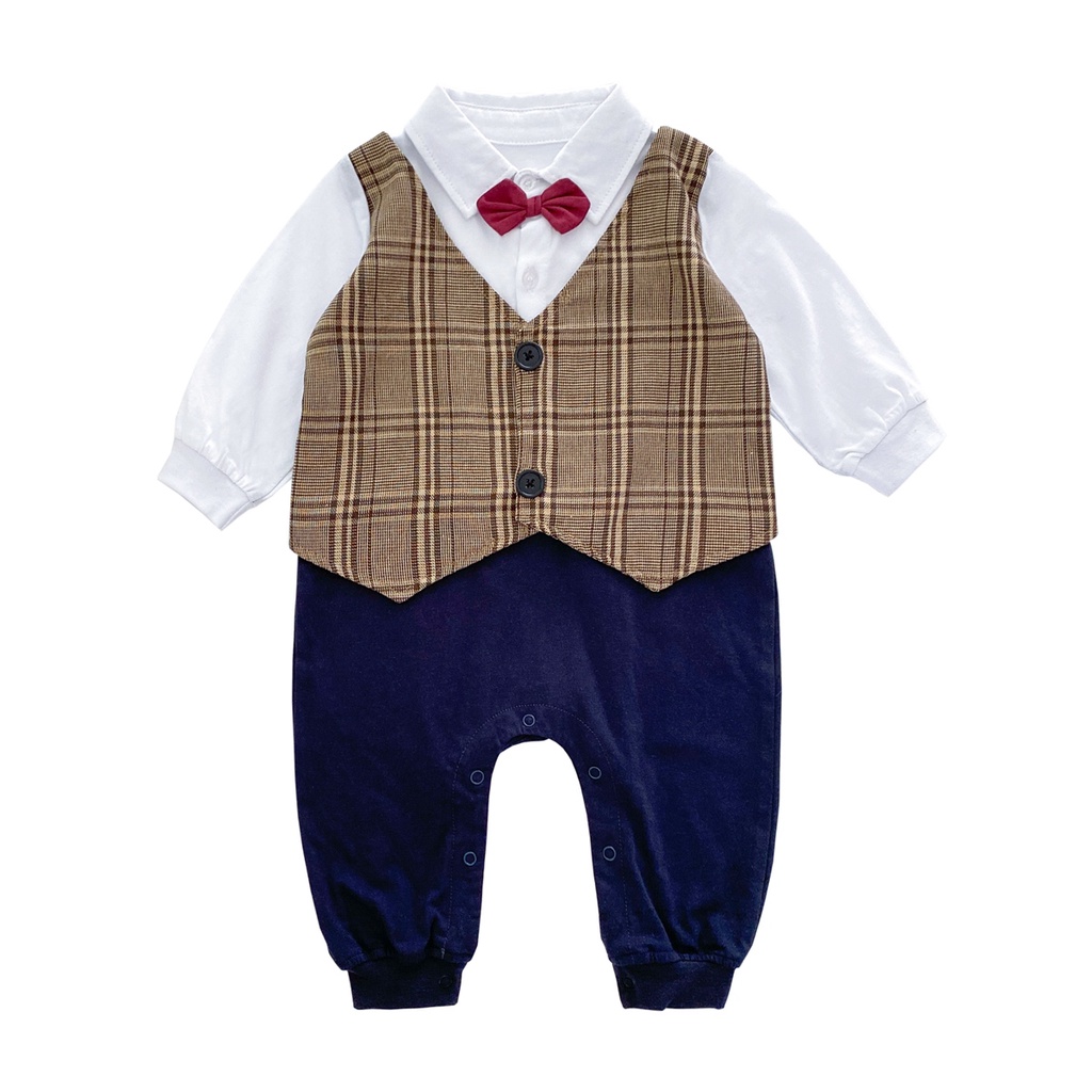 Sanlutoz Áo Liền Quần Dài Tay Họa Tiết Caro Thời Trang Cho Bé Trai