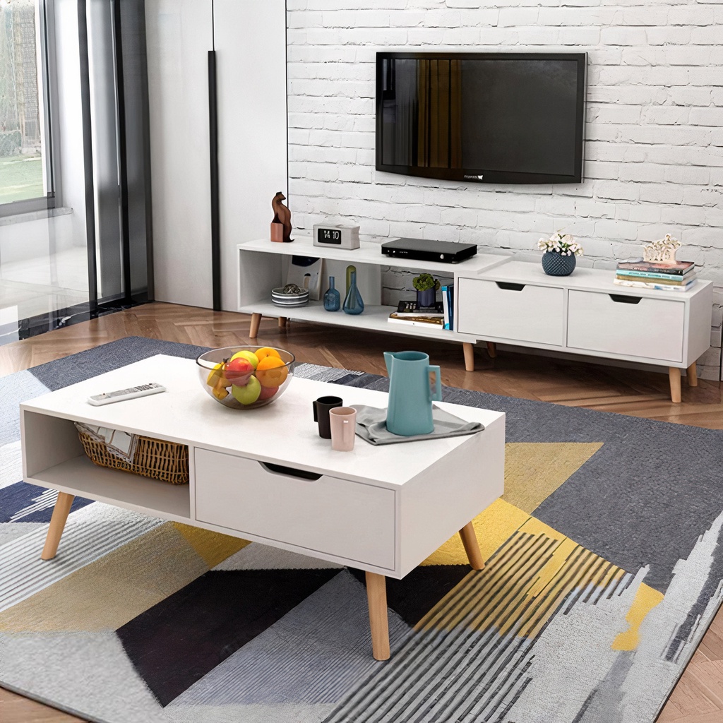 Bàn trà sofa phòng khách bằng gỗ thương hiệu ANA phong cách hiện đại mặt bàn chống xước chân gỗ tự nhiên chắc chắn BT08