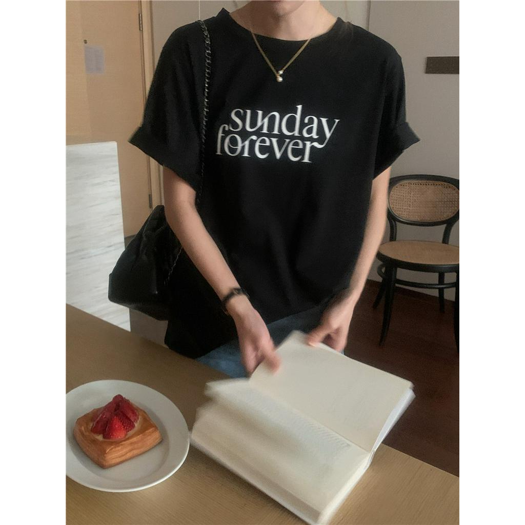 Áo Thun Cổ Tròn Ngắn Tay In Chữ Đơn Giản Thời Trang 63019