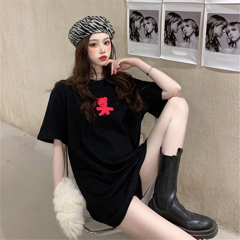 NRVP Áo thun tay ngắn cổ tròn mềm mại in họa tiết phong cách Hàn Quốc thời trang cho nữ