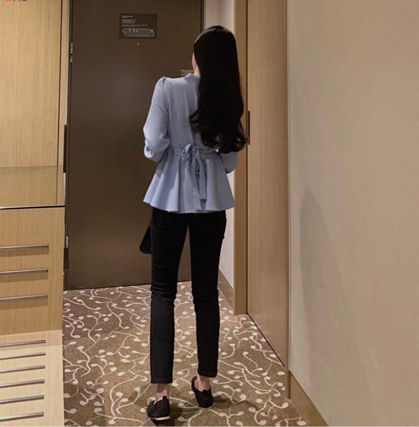 Áo chiffon SUXI tay dài cổ chữ V thanh lịch cho nữ