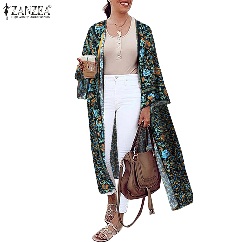 Áo Khoác Cardigan ZANZEA Tay Dài In Hoa Phong Cách Vintage Cho Nữ