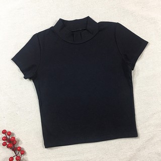 Áo croptop cổ lọ tay ngắn ôm body thun bozip cao cấp dày mịn mát form đẹp