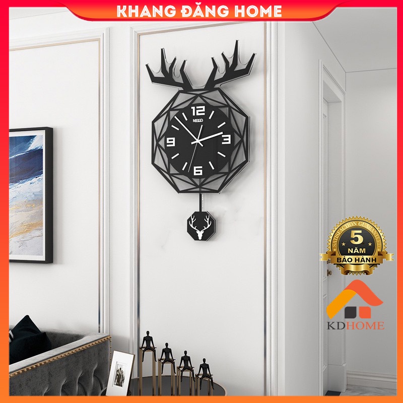 Đồng hồ treo tường trang trí, đồng hồ decor treo tường hình đầu hươu nghệ thuật KD2022