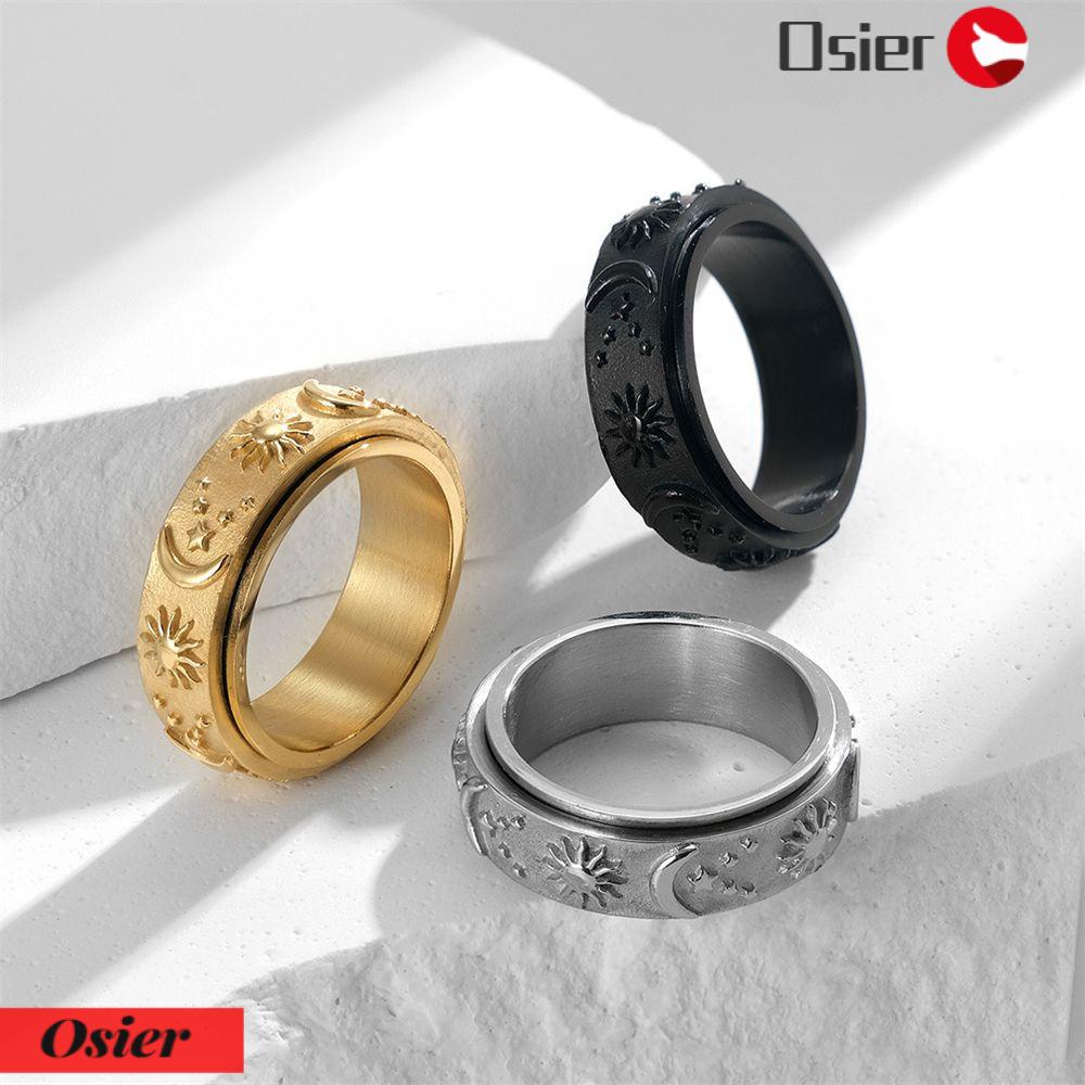 1 Nhẫn Xoay Bằng Thép Titan Họa Tiết Trăng Sao Phong Cách Vintage Cho Nam Nữ