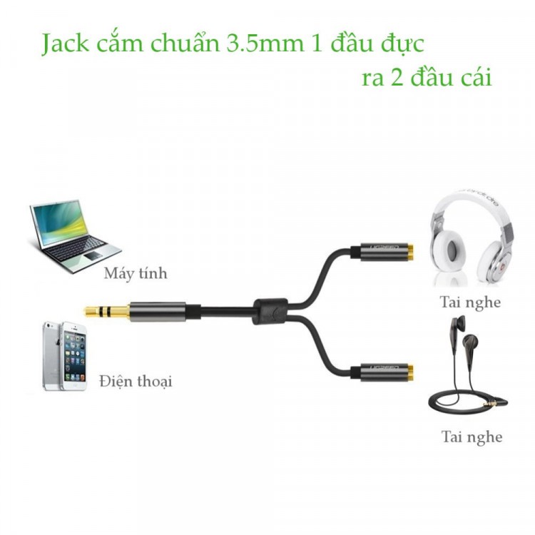 Cáp chia 2 cổng Audio 3.5mm 1 đầu đực ra 2 đầu cái 20cm UGREEN AV123 10532 - Hàng Chính Hãng