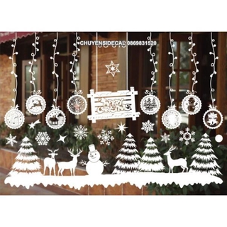 Decal trang trí tường Noel - Rèm dây Rừng Thông kèm bảng chữ
