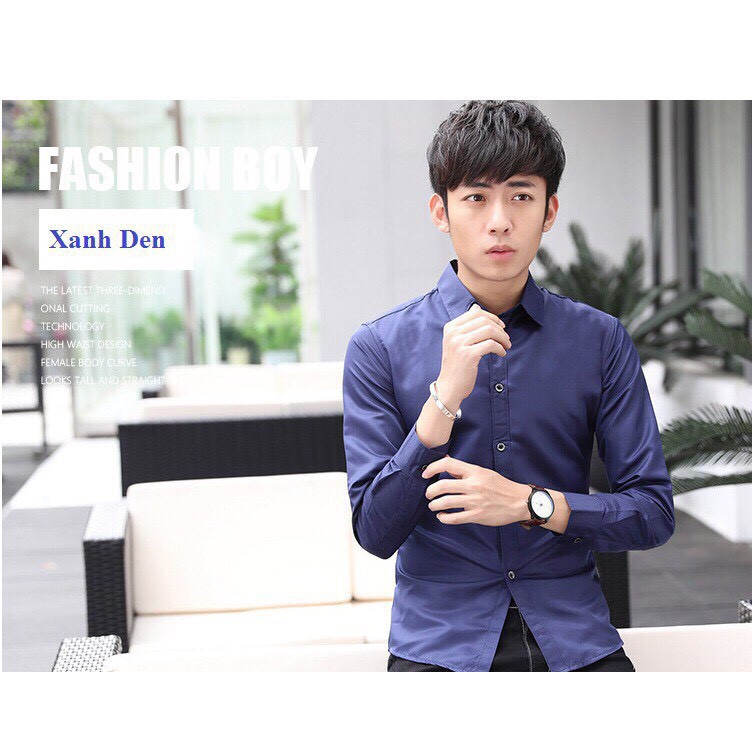 Sơ mi nam dài tay xanh đen cổ trơn dáng Hàn - TT New | BigBuy360 - bigbuy360.vn