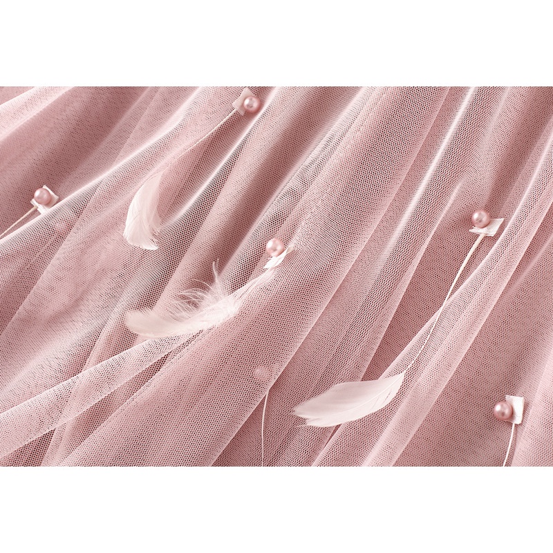 Chân váy xòe chữ A lưng cao phối lông vũ thời trang mùa thu mới 2023 dành cho nữ